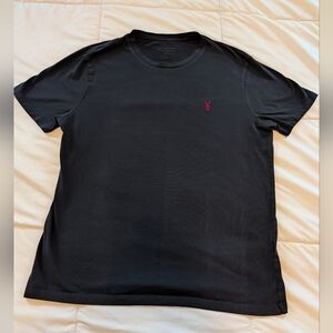 All Saints Black Short Sleeve Crewneck with Red Chest Emblem
